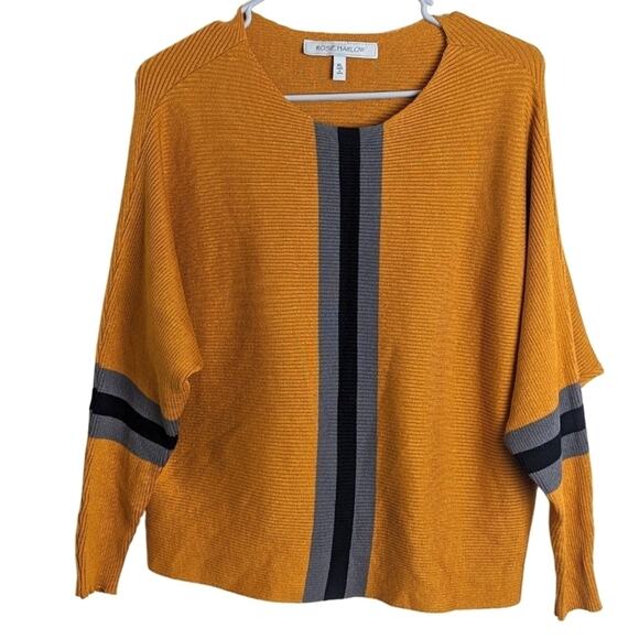 Mustard Yellow Stretch Jersey Ribbed Knit Sweater Women's Size M - Picture 1 of 8